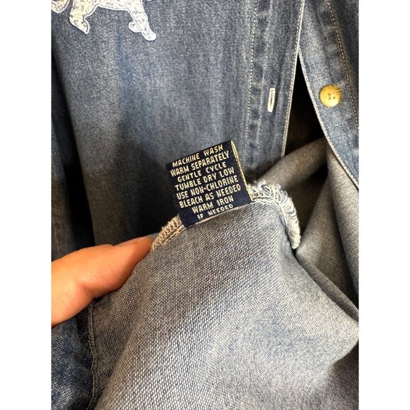 CST Blues Button Front Denim Shirt Blue Sz 24 Novelty Animal Appliqué Embroidery - Picture 8 of 10